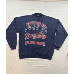 Vintage 1992 Salem Sportswear Atlanta Braves Sweatshirt Navy Blue Mens Large